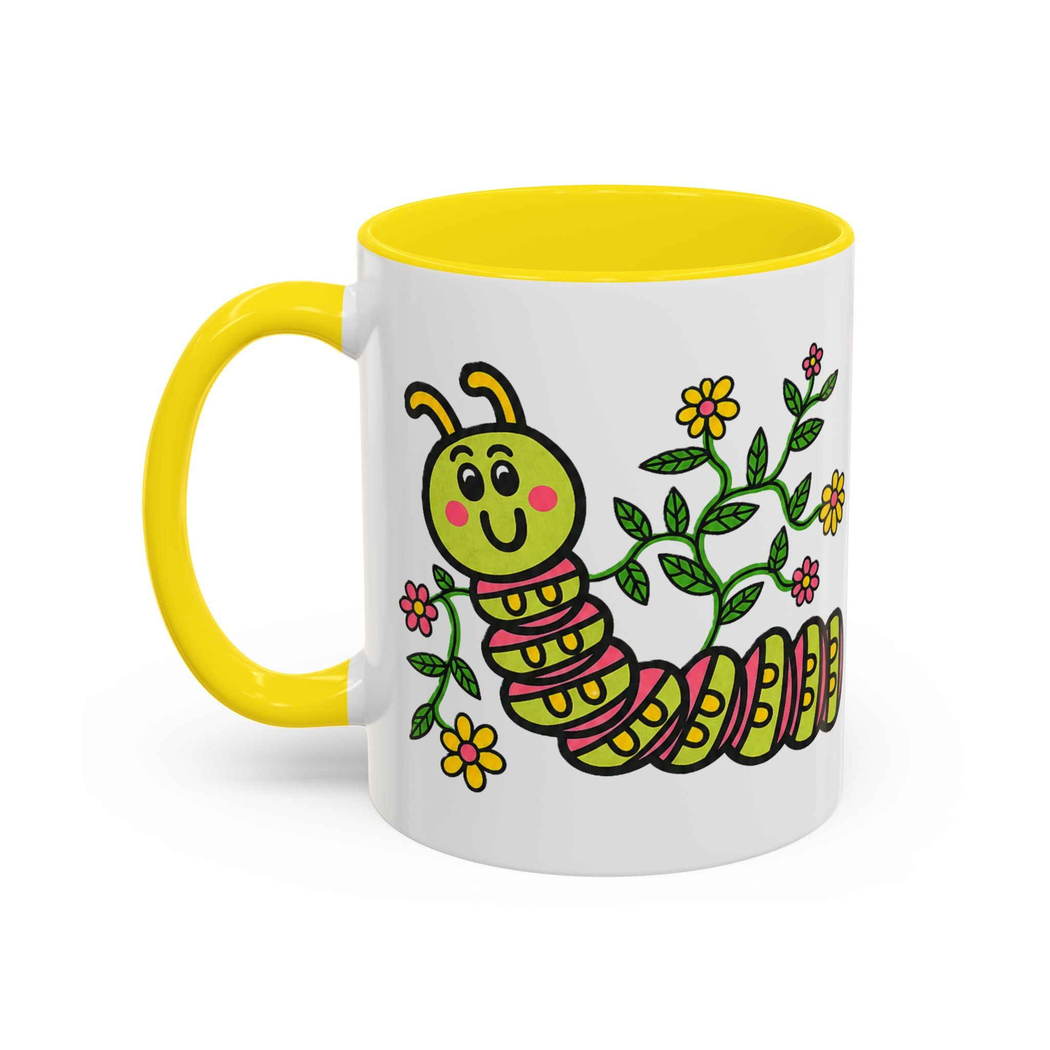 Hand-Drawn Cute Caterpillar Floral Illustration Coffee Mug | Accent Mug