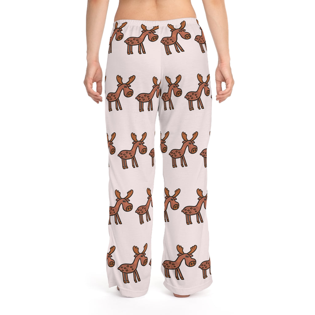 Hand-Drawn Cute Cartoon Moose Pajama Pants | All-Over Print