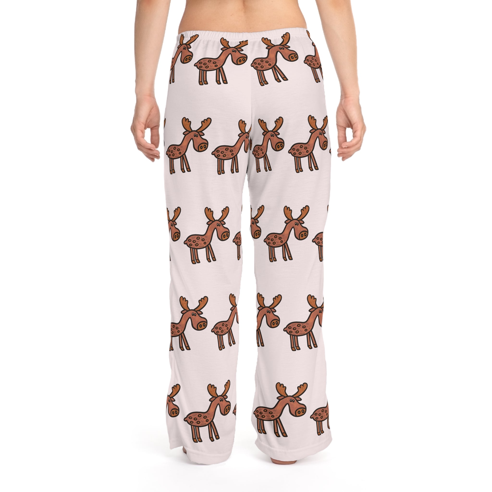 Hand-Drawn Cute Cartoon Moose Pajama Pants | All-Over Print