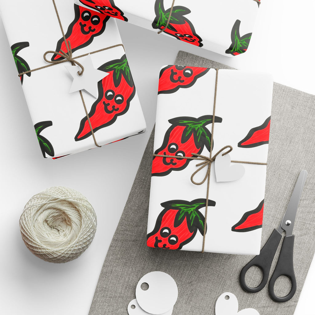 Hand-Drawn Smiling, Cute Chili Pepper Wrapping Paper | Whimsical Pepper Food Pattern