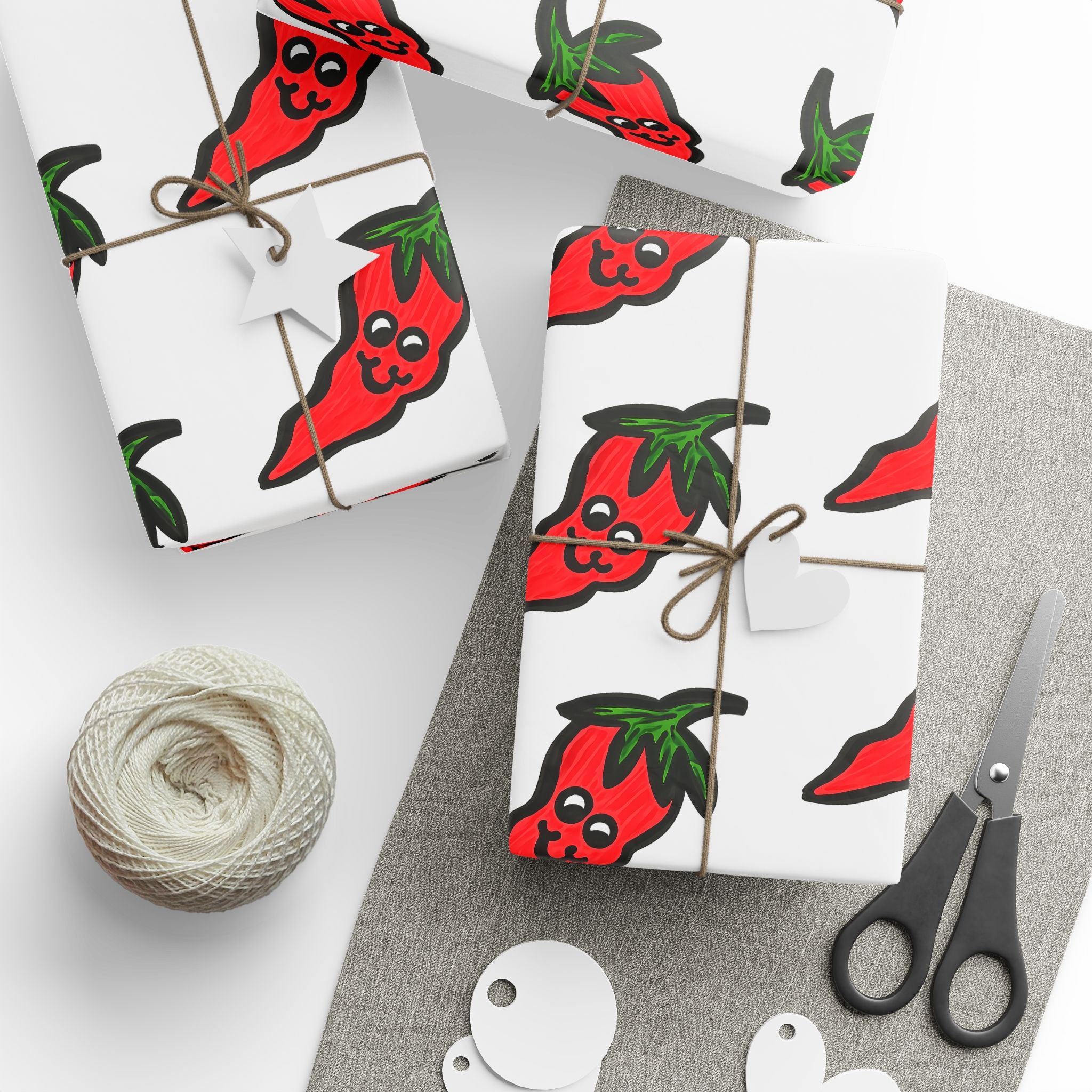 Hand-Drawn Smiling, Cute Chili Pepper Wrapping Paper | Whimsical Pepper Food Pattern