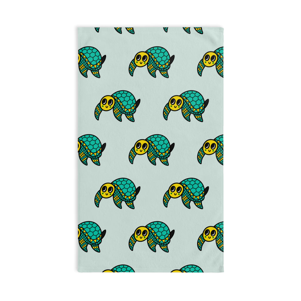 Hand-Drawn Cute Sea Turtle Hand Towel, Coastal Bathroom Decor, Whimsical Ocean Kitchen Towel, Turtle Tea Towel, Beach House Gift
