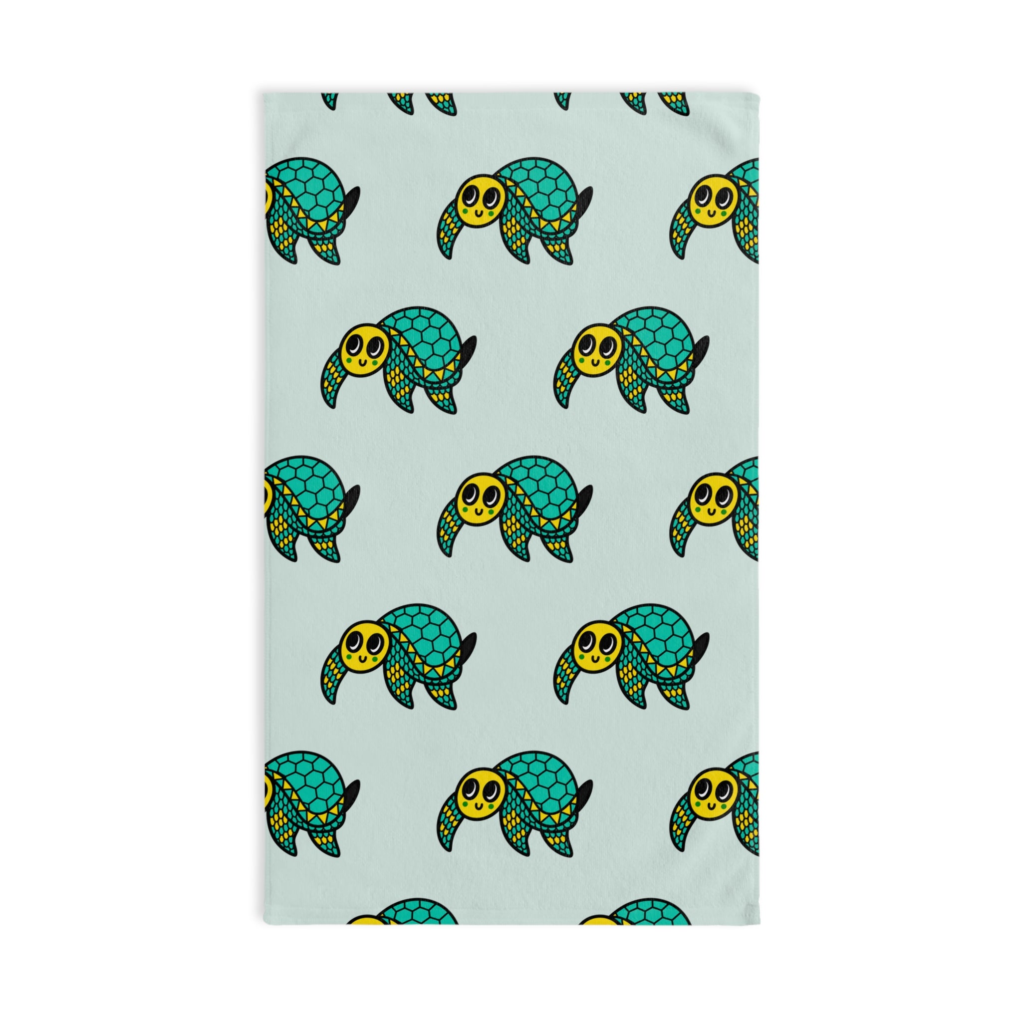 Hand-Drawn Cute Sea Turtle Hand Towel, Coastal Bathroom Decor, Whimsical Ocean Kitchen Towel, Turtle Tea Towel, Beach House Gift