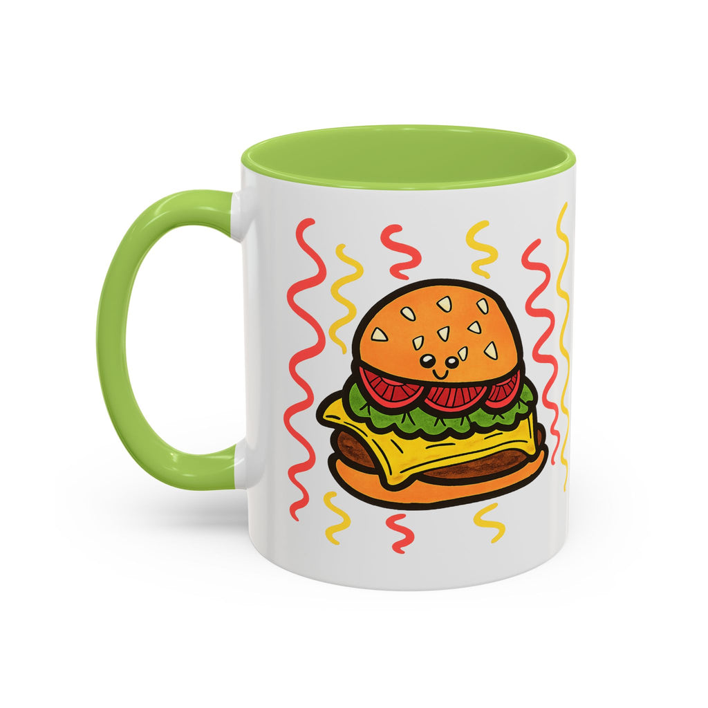 Hand-Drawn Cute Cheeseburger Cartoon Mug | Accent Coffee Mug 11oz 15oz