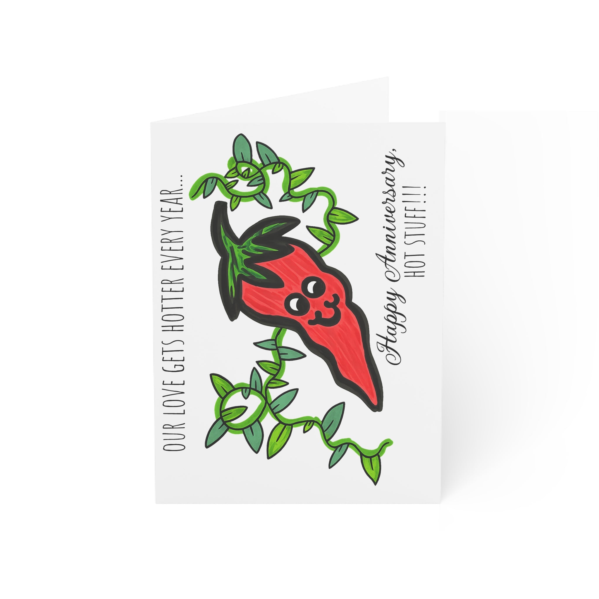 Hand-Drawn Cute Chili Pepper Illustration Greeting Cards | Anniversary Hot Stuff Card