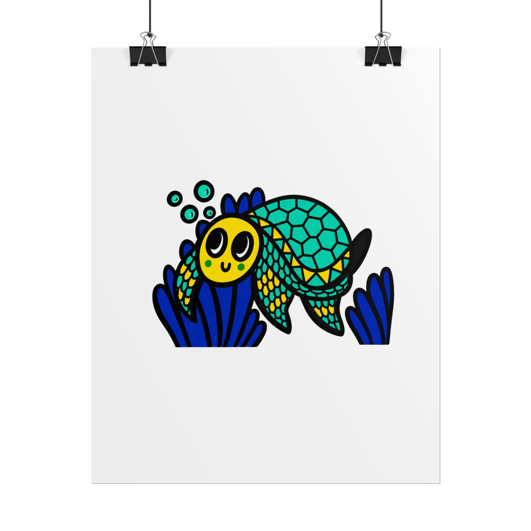 Hand-Drawn Cute Sea Turtle Poster | Colorful Ocean Illustration, Nursery Wall Art