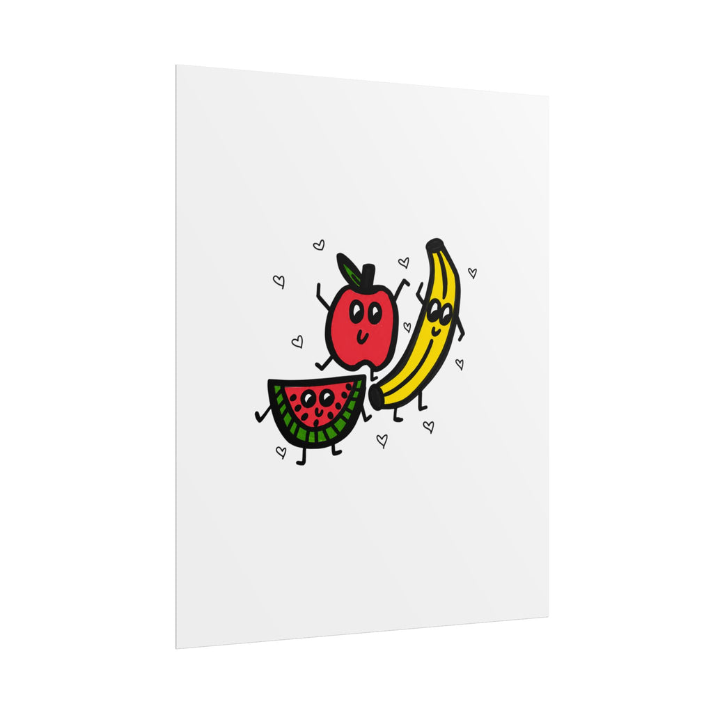 Hand-Drawn Cute Fruit Friends poster | Rolled poster, apple banana watermelon art