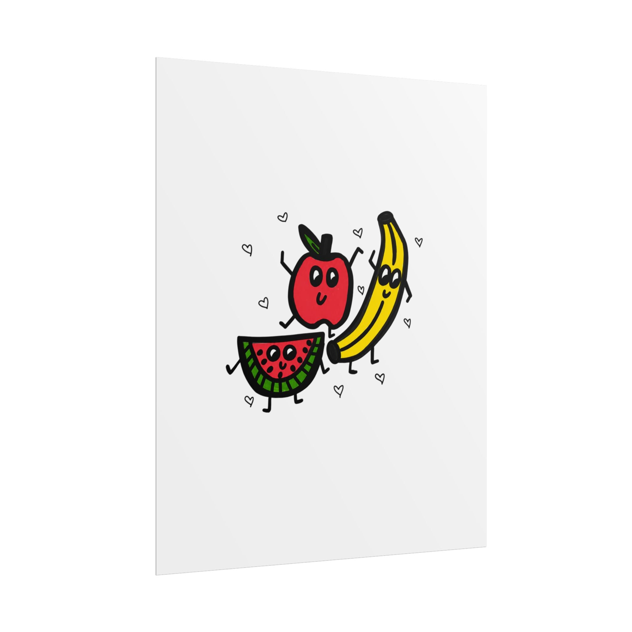 Hand-Drawn Cute Fruit Friends poster | Rolled poster, apple banana watermelon art