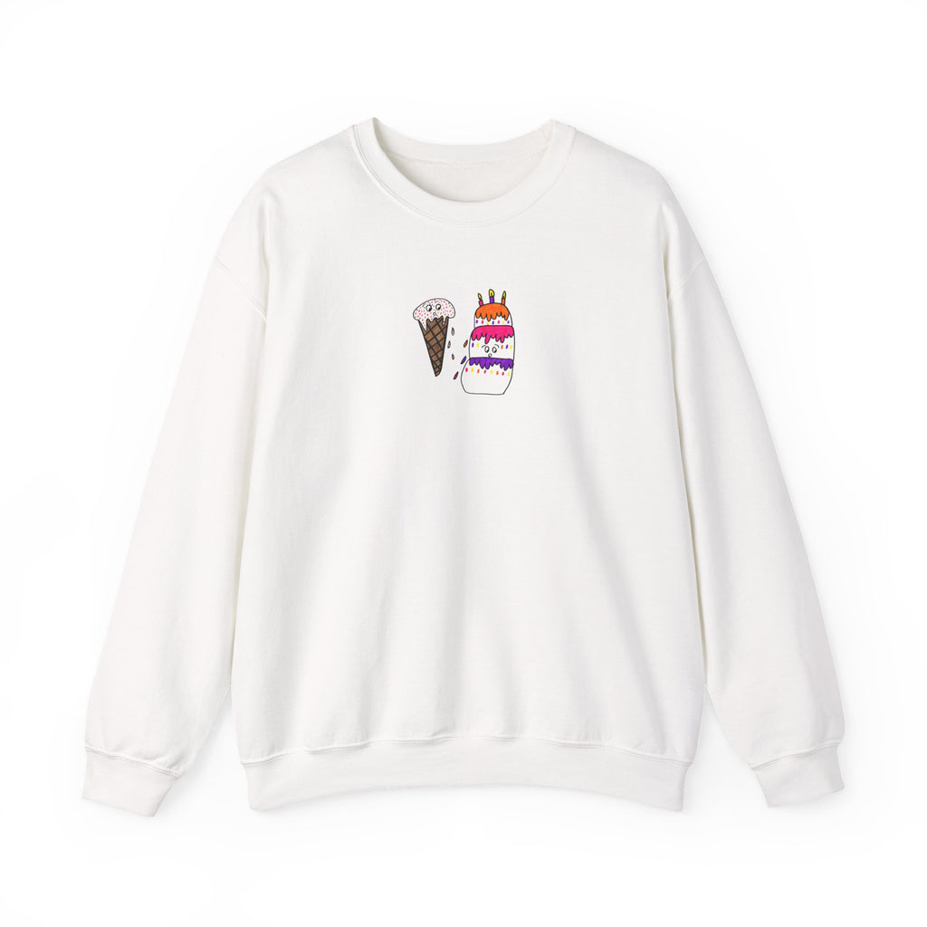 Hand-Drawn Ice Cream Cone and Birthday Cake Sweatshirt | Cute Dessert Illustration