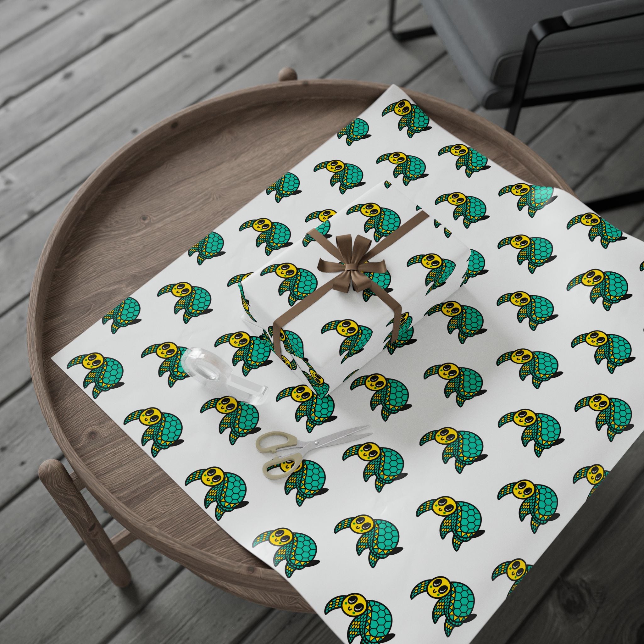 Hand-Drawn Green Turtle Pattern Wrapping Paper | Cute Turtle Repeat Print