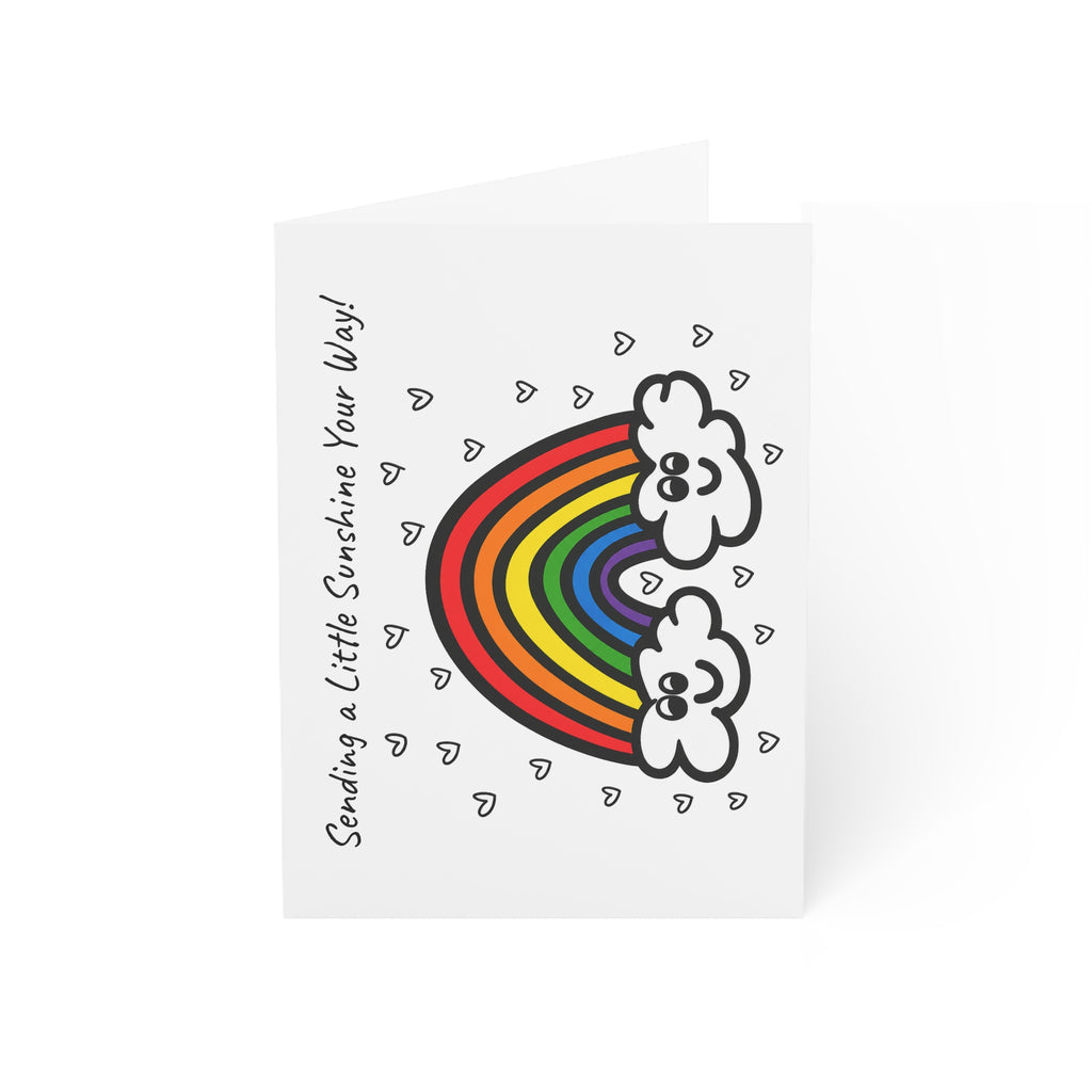 Hand-Drawn Cute Rainbow with Smiling Clouds Greeting Card | Blank Inside
