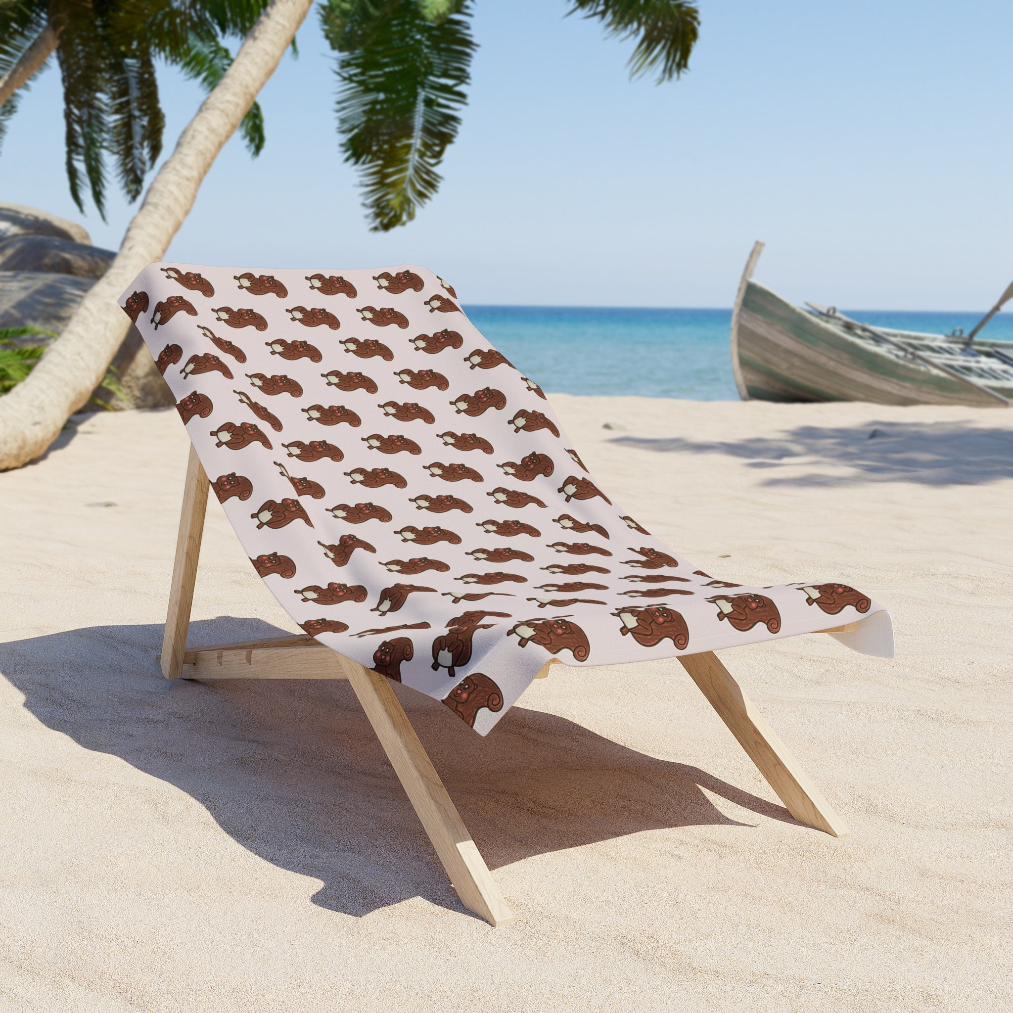 Hand-Drawn Brown Squirrel Pattern Beach Towel | Cute Repeat Animal Print