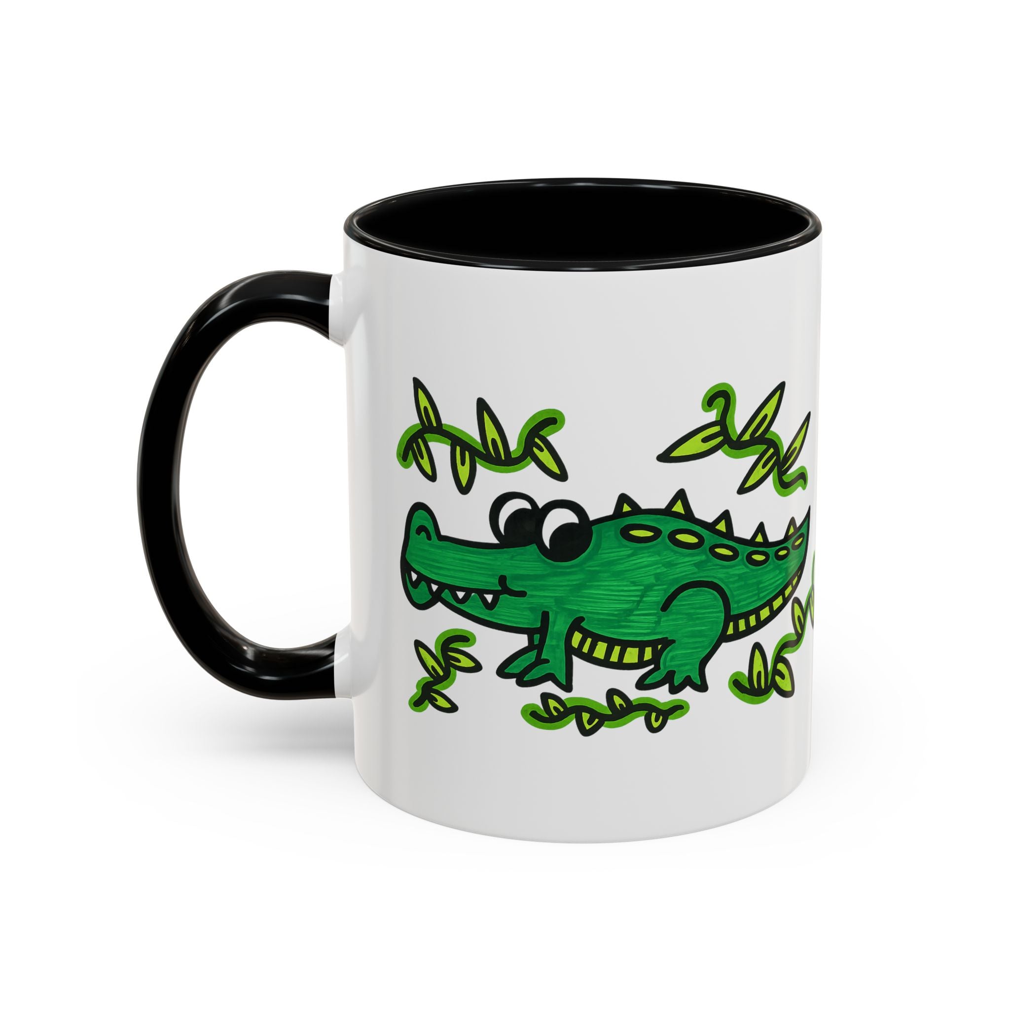 Hand-Drawn Green Playful Alligator Mug | Accent Coffee Mug