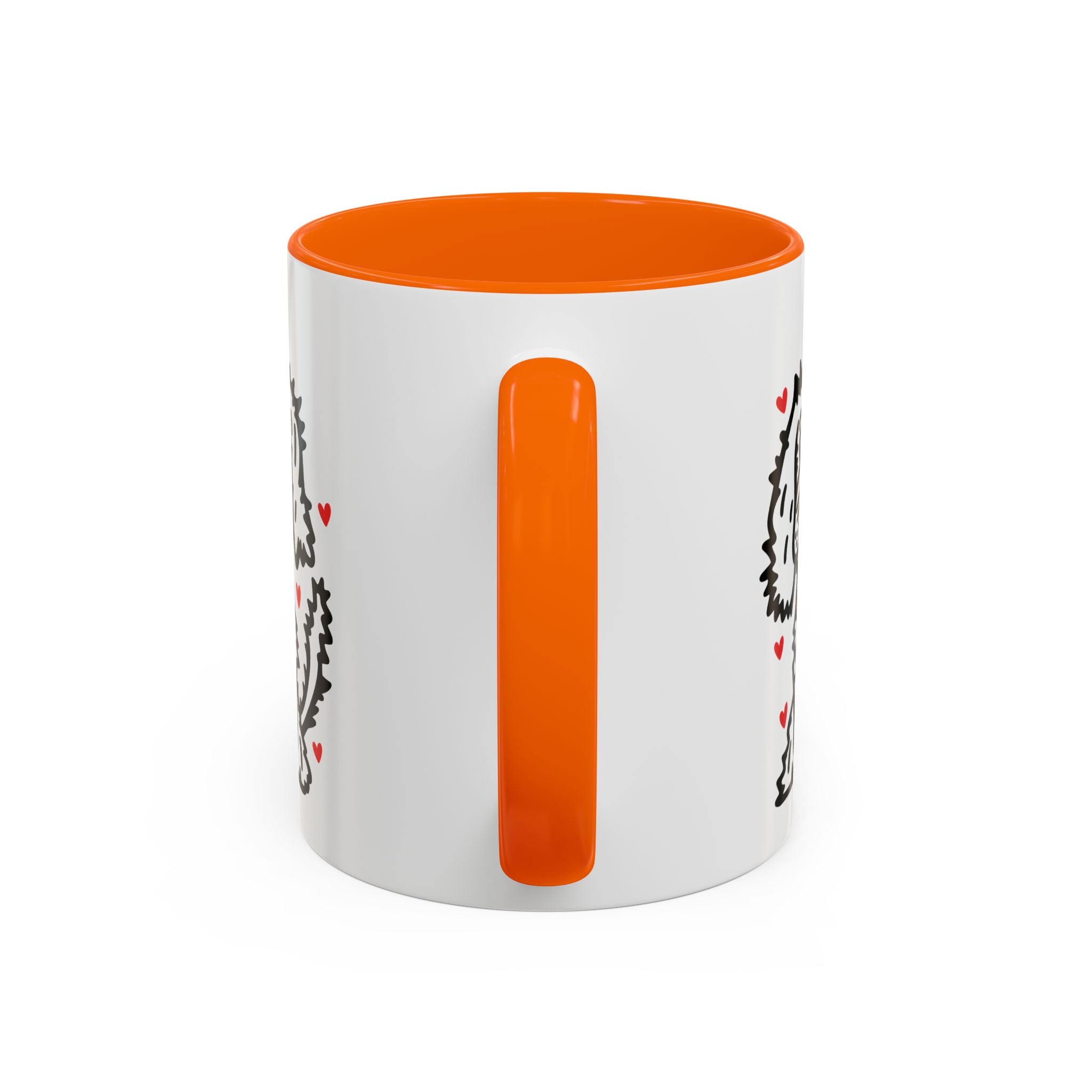 Hand-Drawn Fluffy Dog Red Collar Accent Coffee Mug | White Dog Illustration