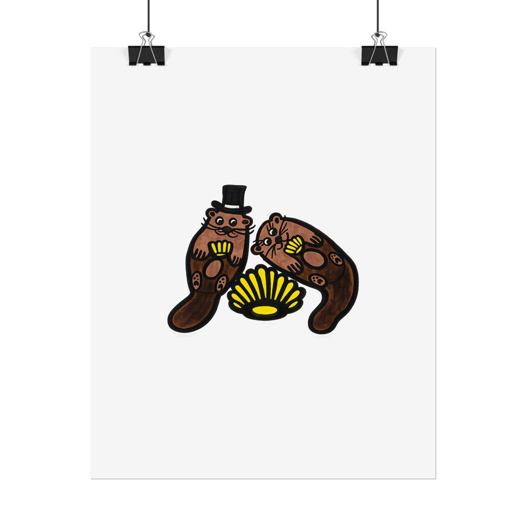 Hand-Drawn Otter Duo with Seashell Poster | Rolled Poster