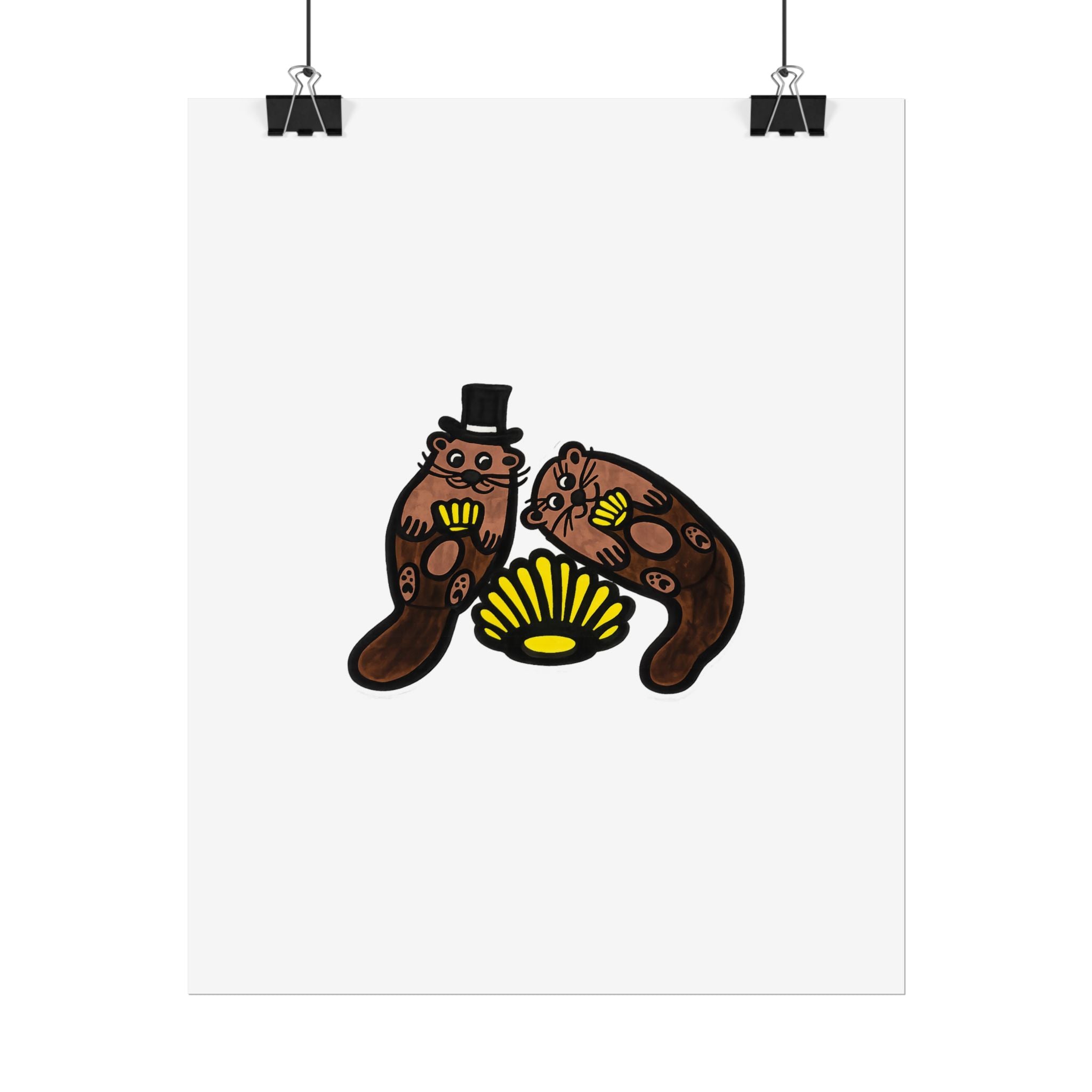 Hand-Drawn Otter Duo with Seashell Poster | Rolled Poster