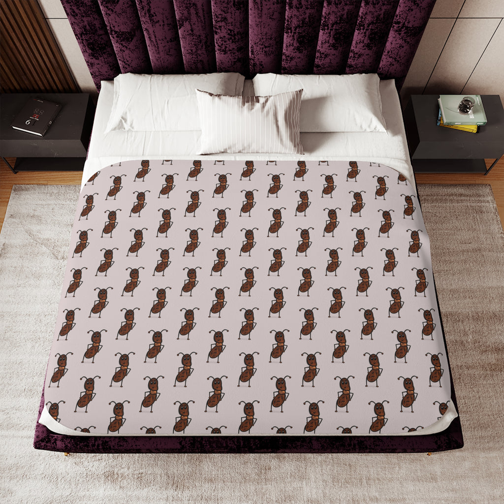 Hand-Drawn Ant Pattern Sherpa Blanket | Repeating Insect Design, Cozy Throw