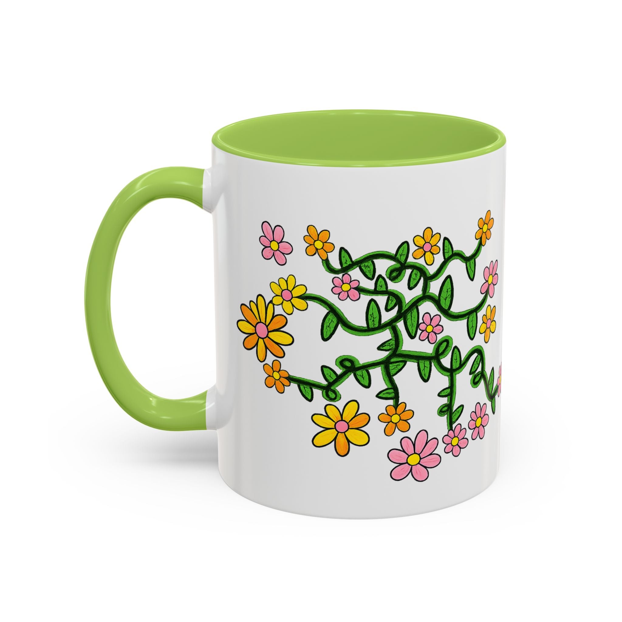 Hand-Drawn Yellow Pink Orange Flower Vine Mug | Accent Coffee Mug