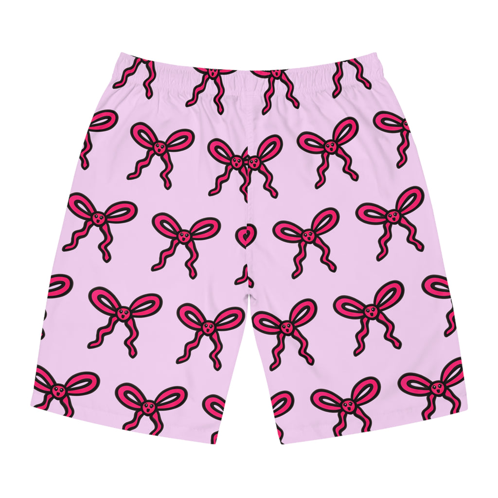 Hand-Drawn Pink Bow Pattern Board Shorts | All Over Print