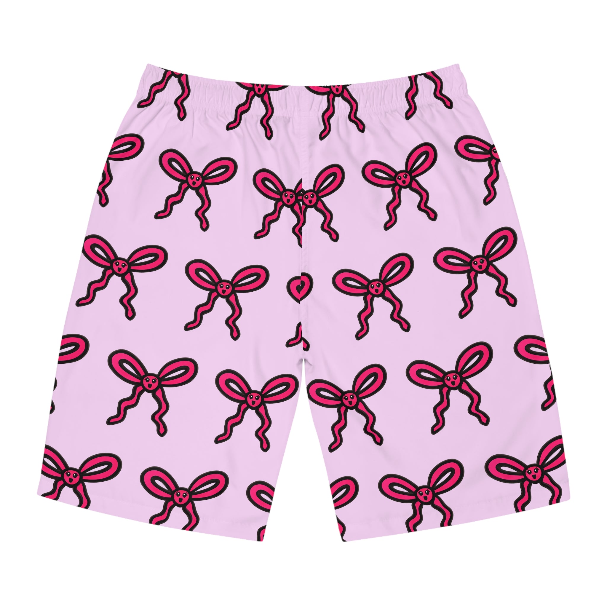 Hand-Drawn Pink Bow Pattern Board Shorts | All Over Print