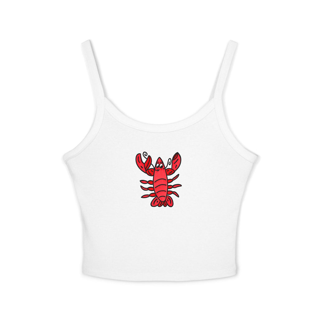 Hand-Drawn Lobster Ocean Themed Design | Whimsical Beach Vacation top | Women's Spaghetti Strap Tank Top