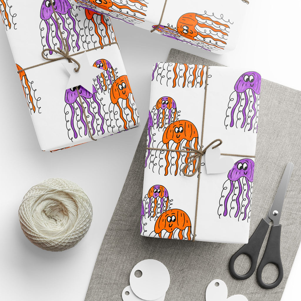Hand-Drawn Jellyfish Wrapping Paper | Ocean Creatures Gift Wrap