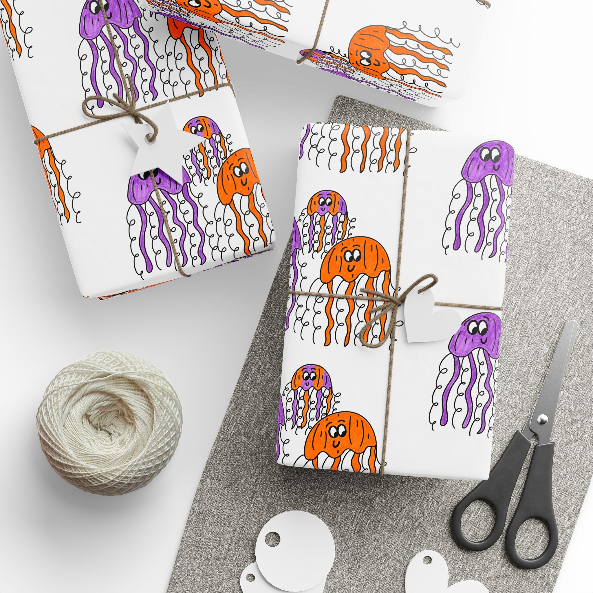 Hand-Drawn Jellyfish Wrapping Paper | Ocean Creatures Gift Wrap