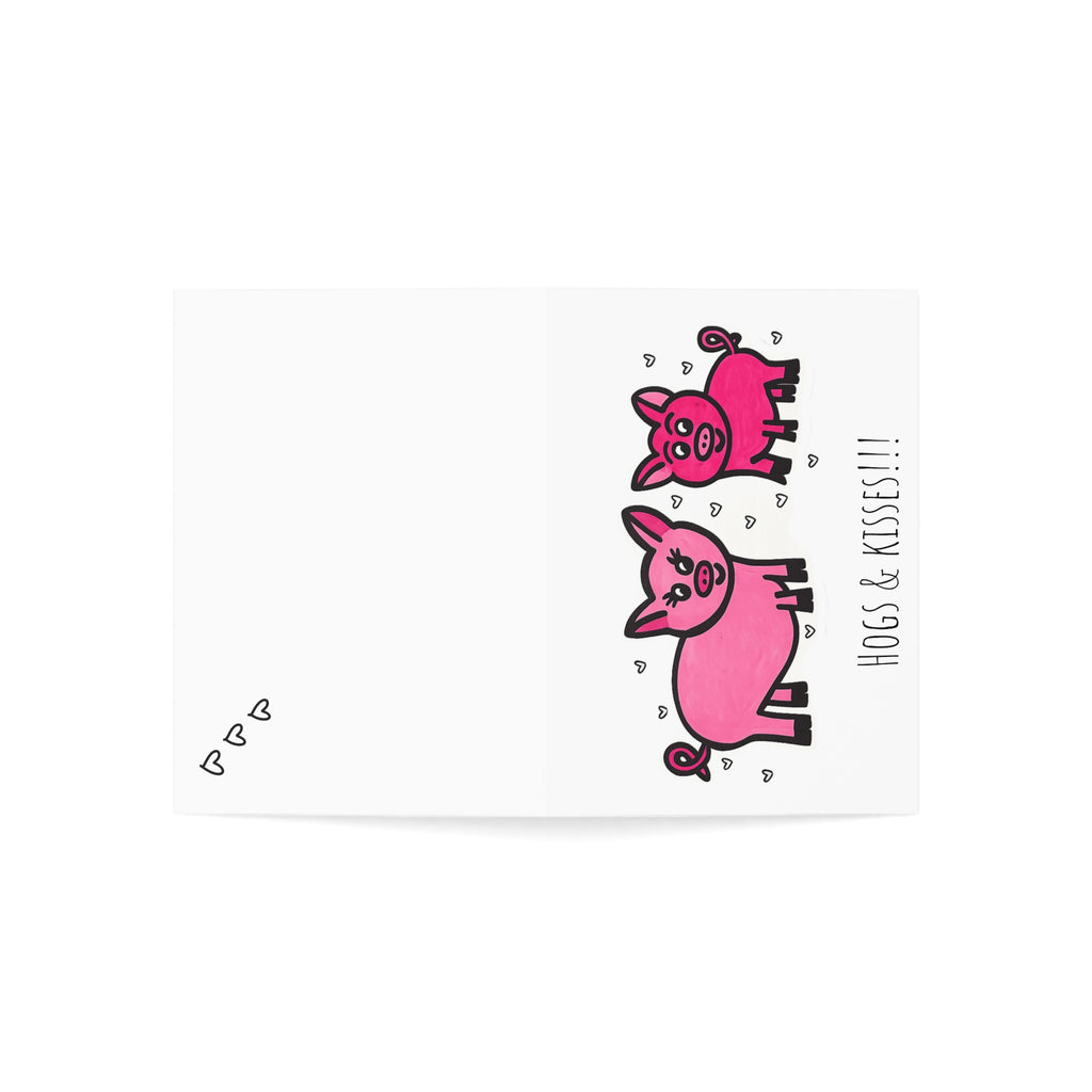 Hand-Drawn Hogs & Kisses Pig Illustration Greeting Card