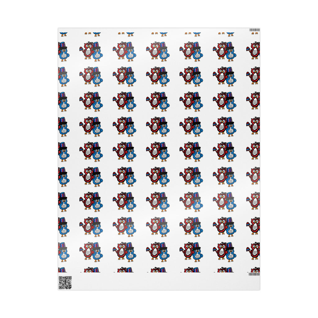 Hand-Drawn Patriotic Owls Pattern Wrapping Paper | Repeating Bird Print