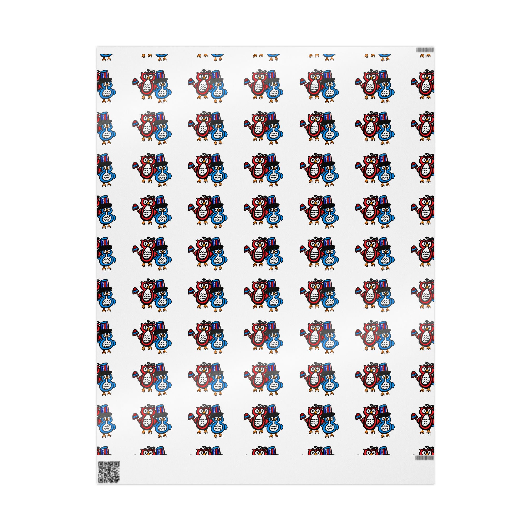 Hand-Drawn Patriotic Owls Pattern Wrapping Paper | Repeating Bird Print