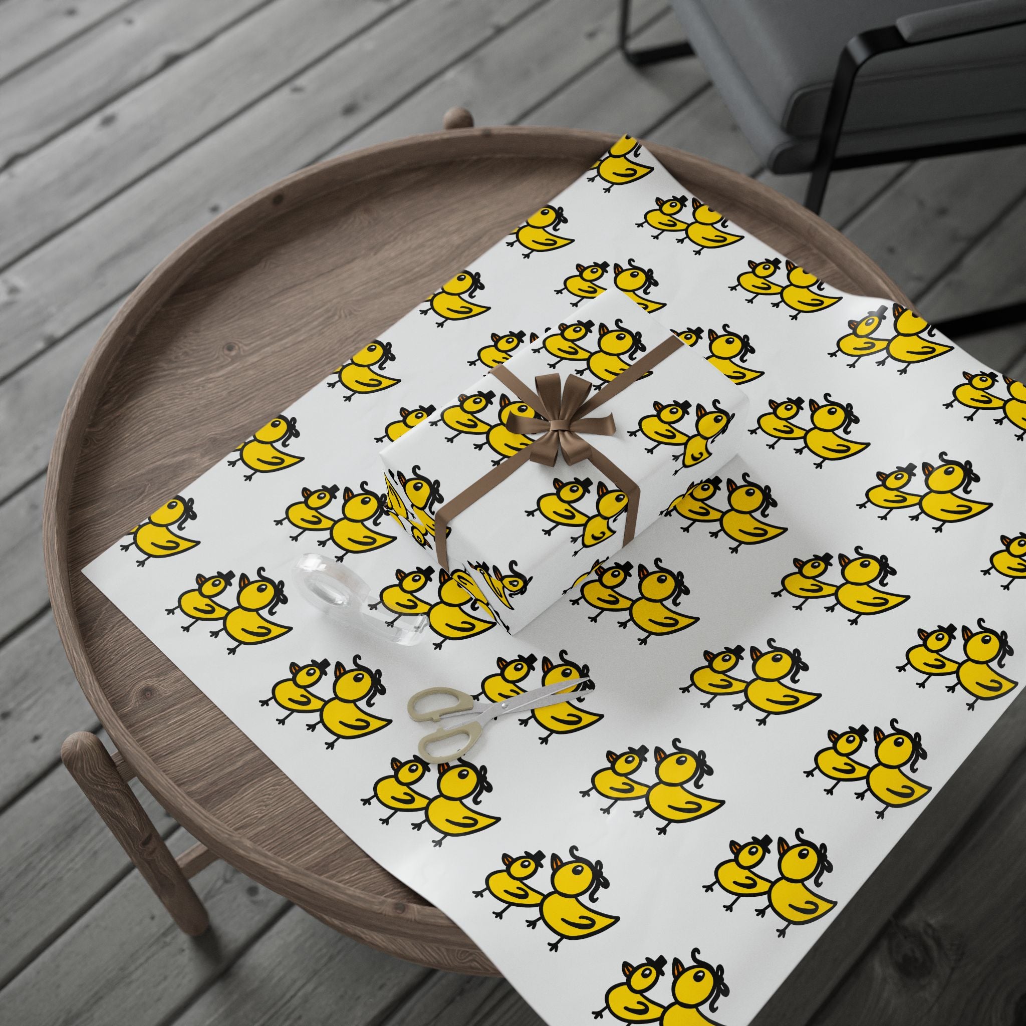 Hand-Drawn Yellow Cartoon Duck Pattern Wrapping Paper | Cute Animal Gift Wrap