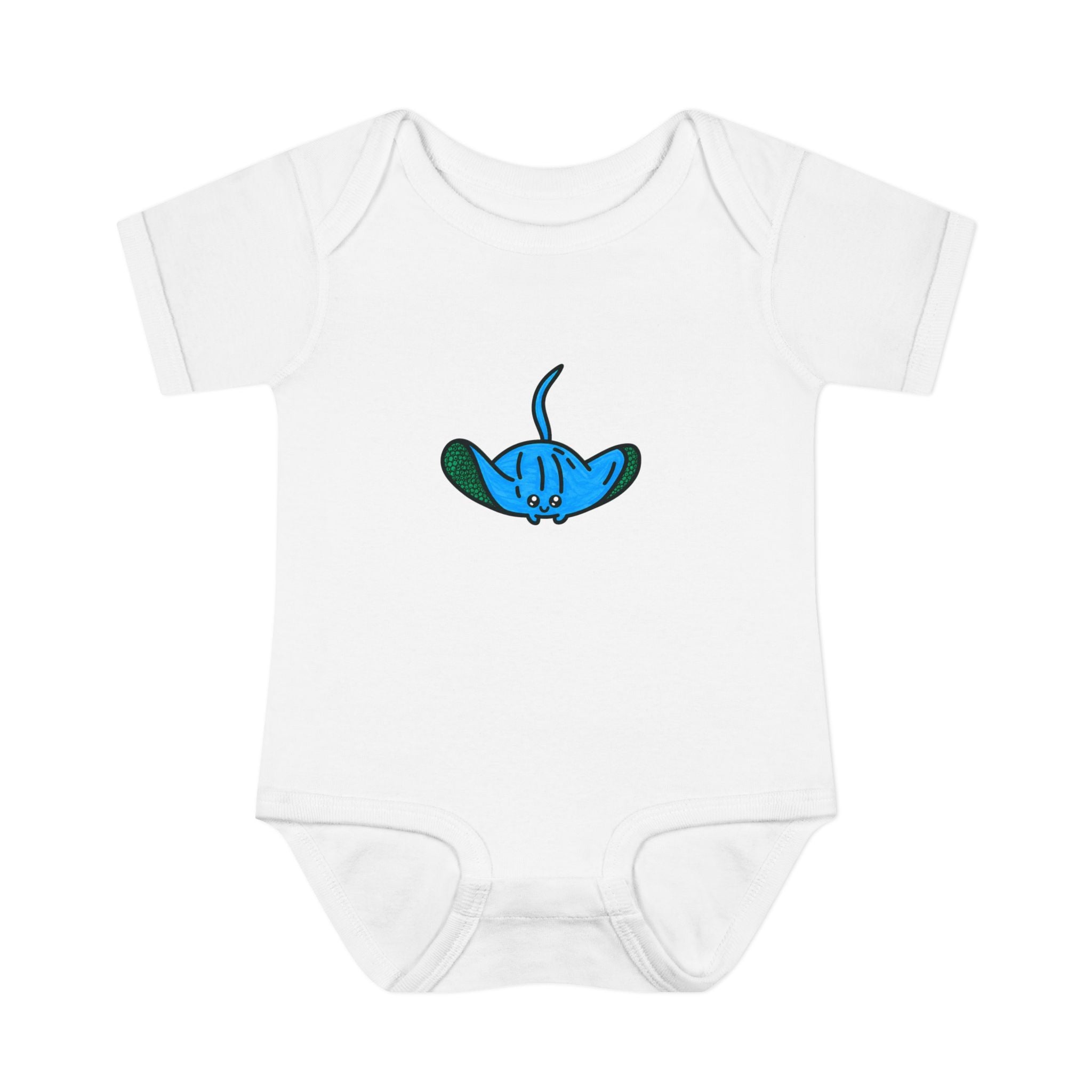 Hand-Drawn Blue Cartoon Stingray Infant Bodysuit | Cute Sea Animal Baby Onesie