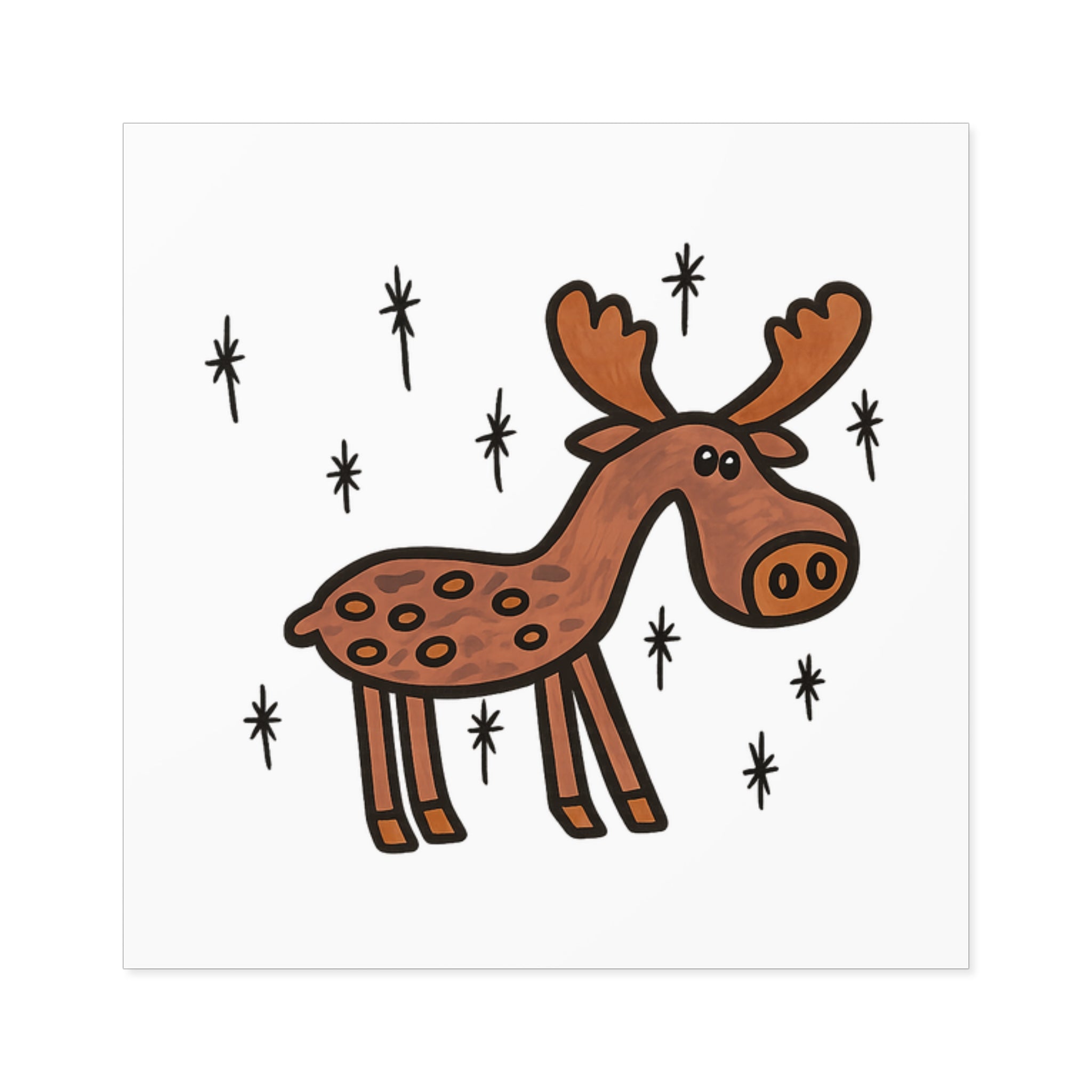 Hand-Drawn Cute Cartoon Moose Square Sticker | Indoor Outdoor decal, Woodland Animal