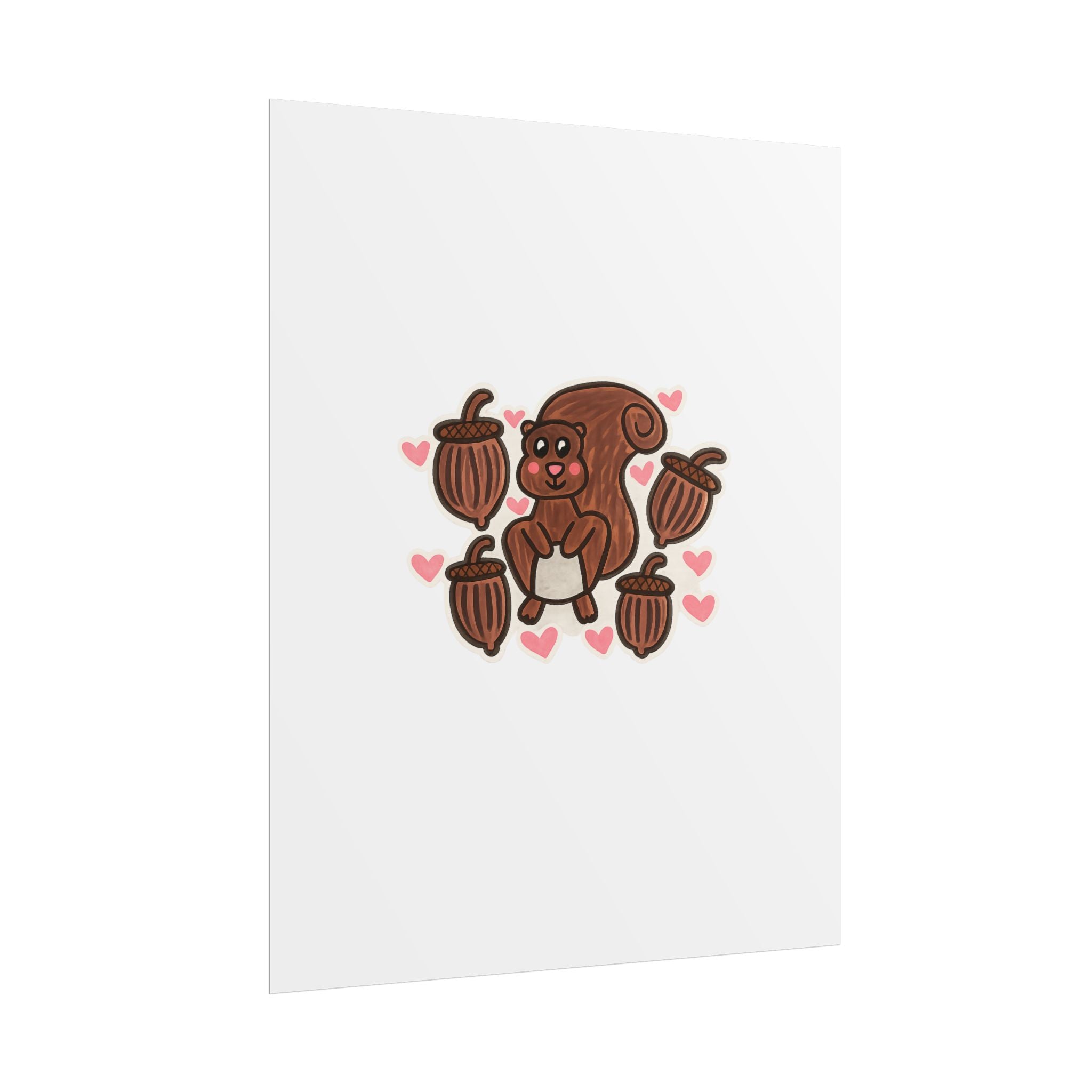 Hand-Drawn Cute Squirrel with Acorns Poster | Rolled Poster, Cute Woodland Animal Art