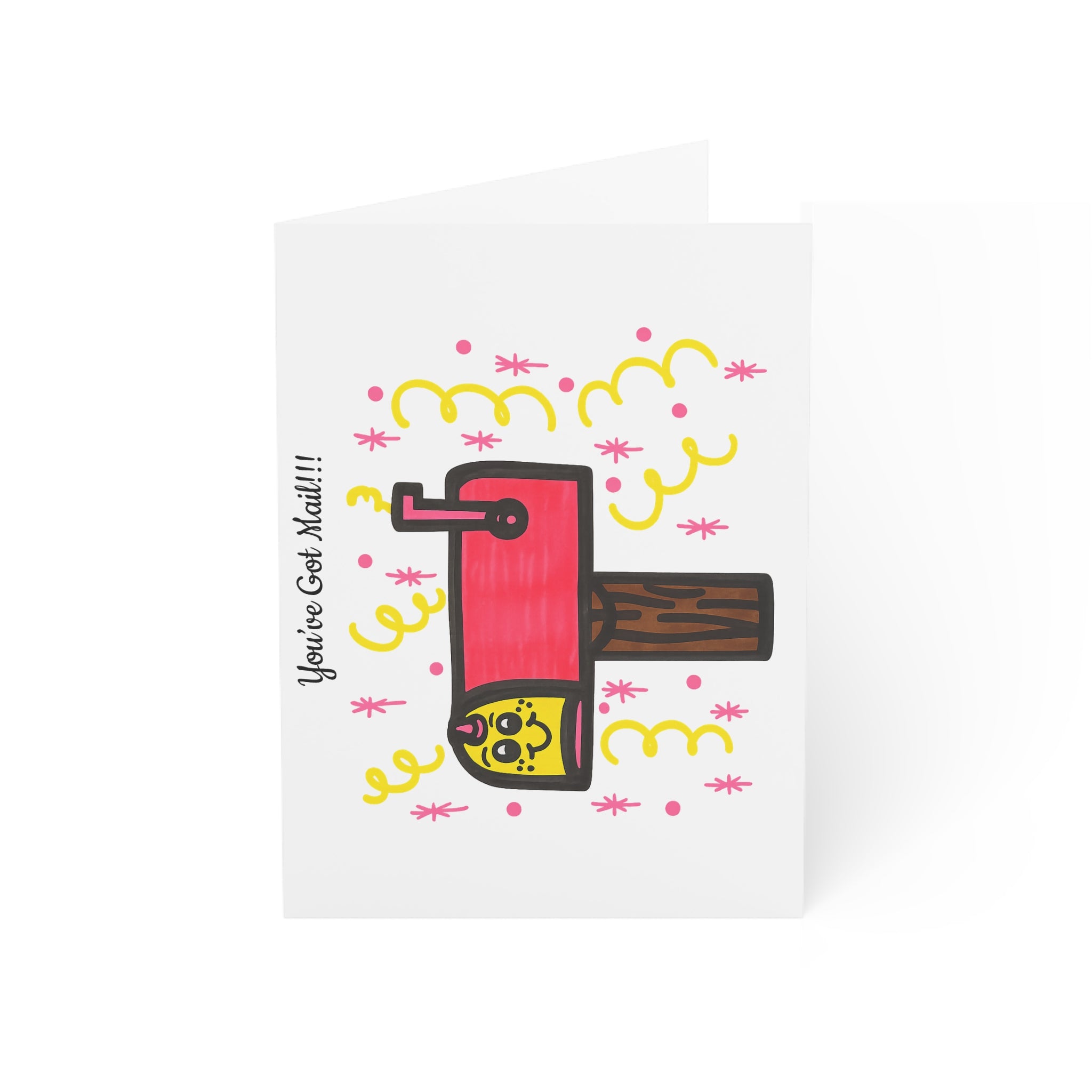 Hand-Drawn Mailbox Surprise Greeting Card | Cheerful Mailbox Illustration, Blank Inside