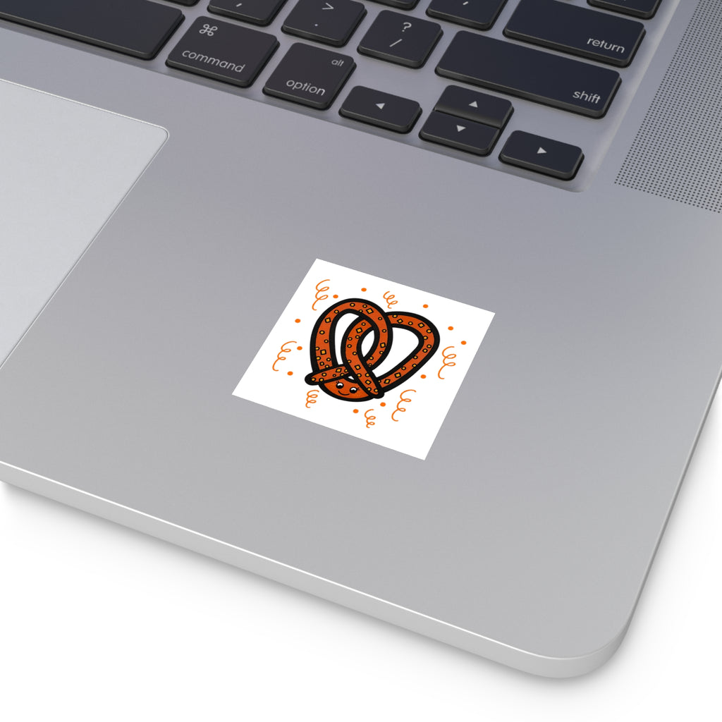 Hand-Drawn Smiling Salted Pretzel Square Sticker | Indoor Outdoor