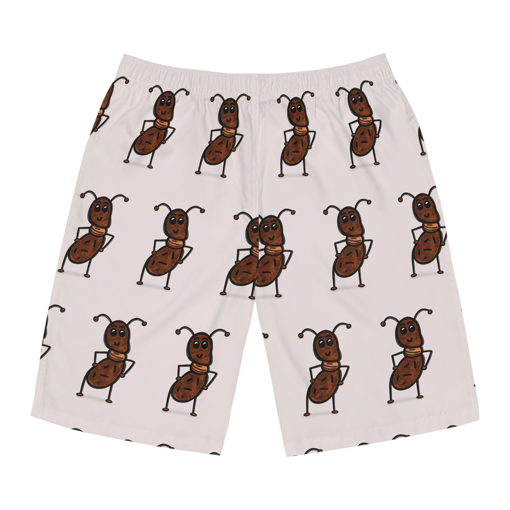 Hand-Drawn Dancing Ant Pattern Board Shorts | All-Over Print