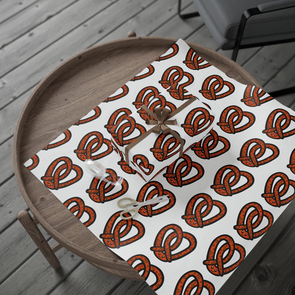 Hand-Drawn Orange Pretzel Pattern Wrapping Paper | Food Pattern Gift Wrap