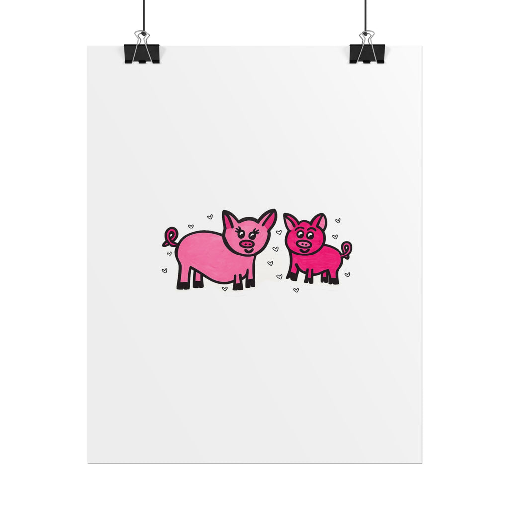 Hand-Drawn Pink Cartoon Pig Family Poster | Rolled Posters
