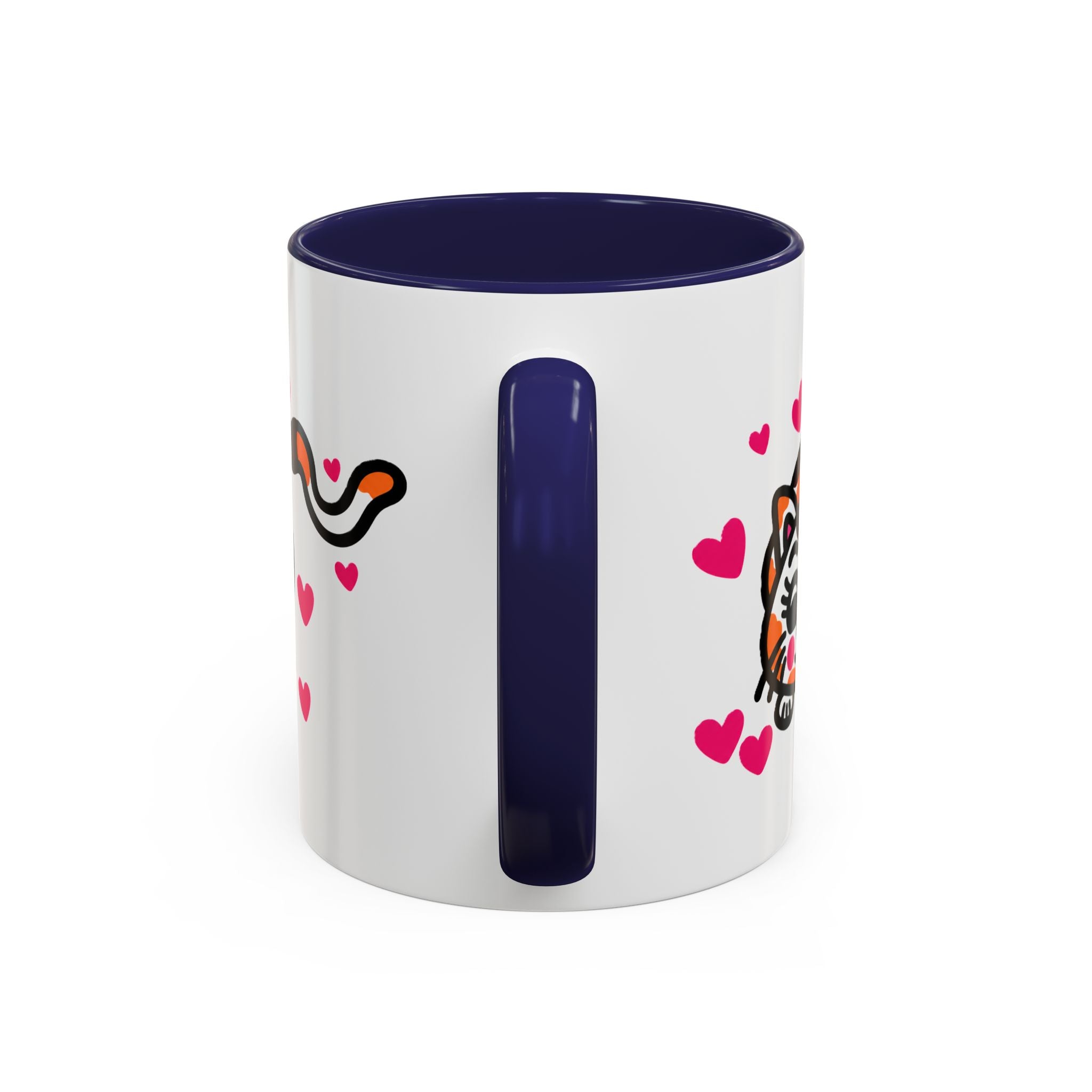 Hand-Drawn Calico Cat with Pink Hearts Mug | Accent Coffee Mug 11oz 15oz