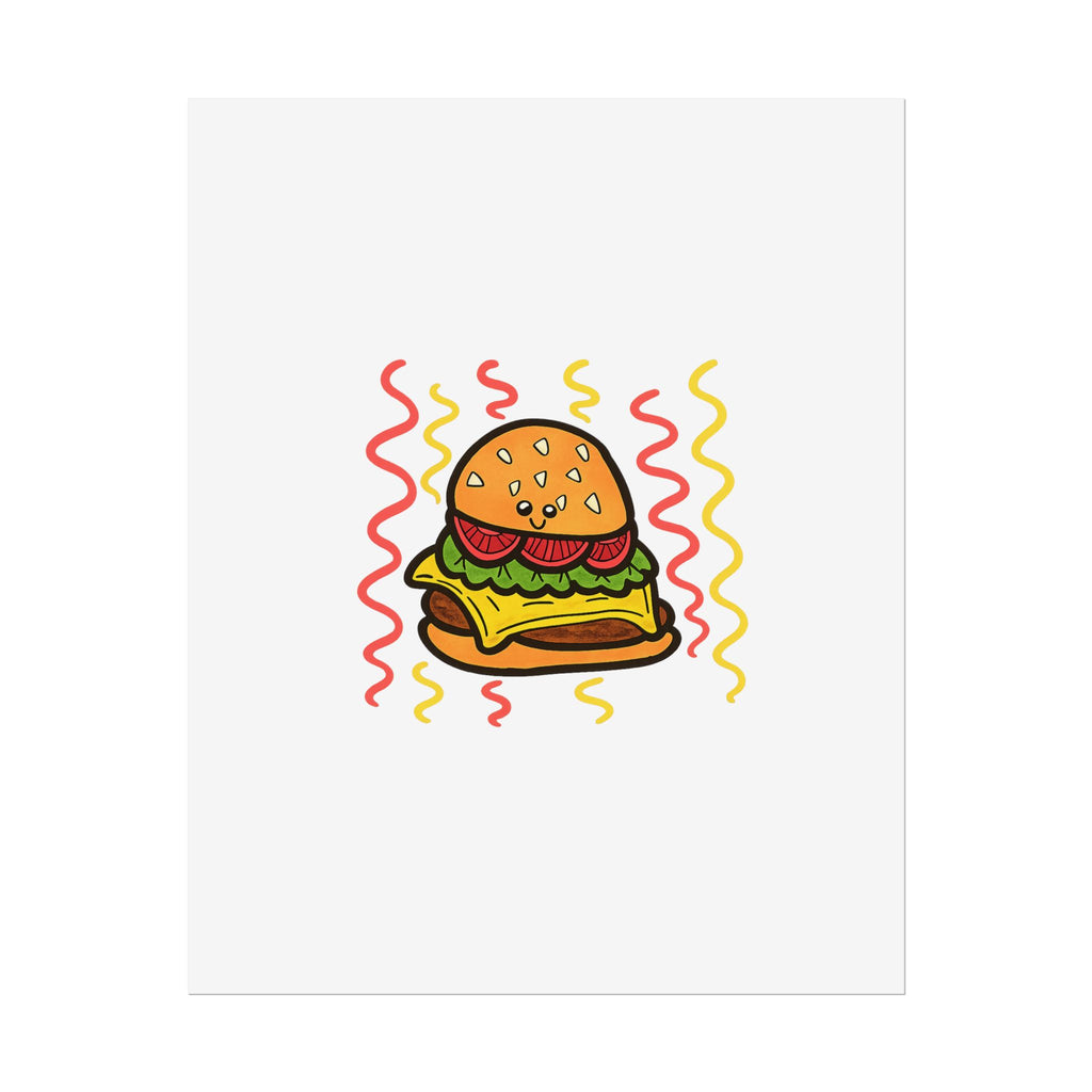 Hand-Drawn Cheeseburger Illustration Poster | Rolled Posters, Cute Food Art