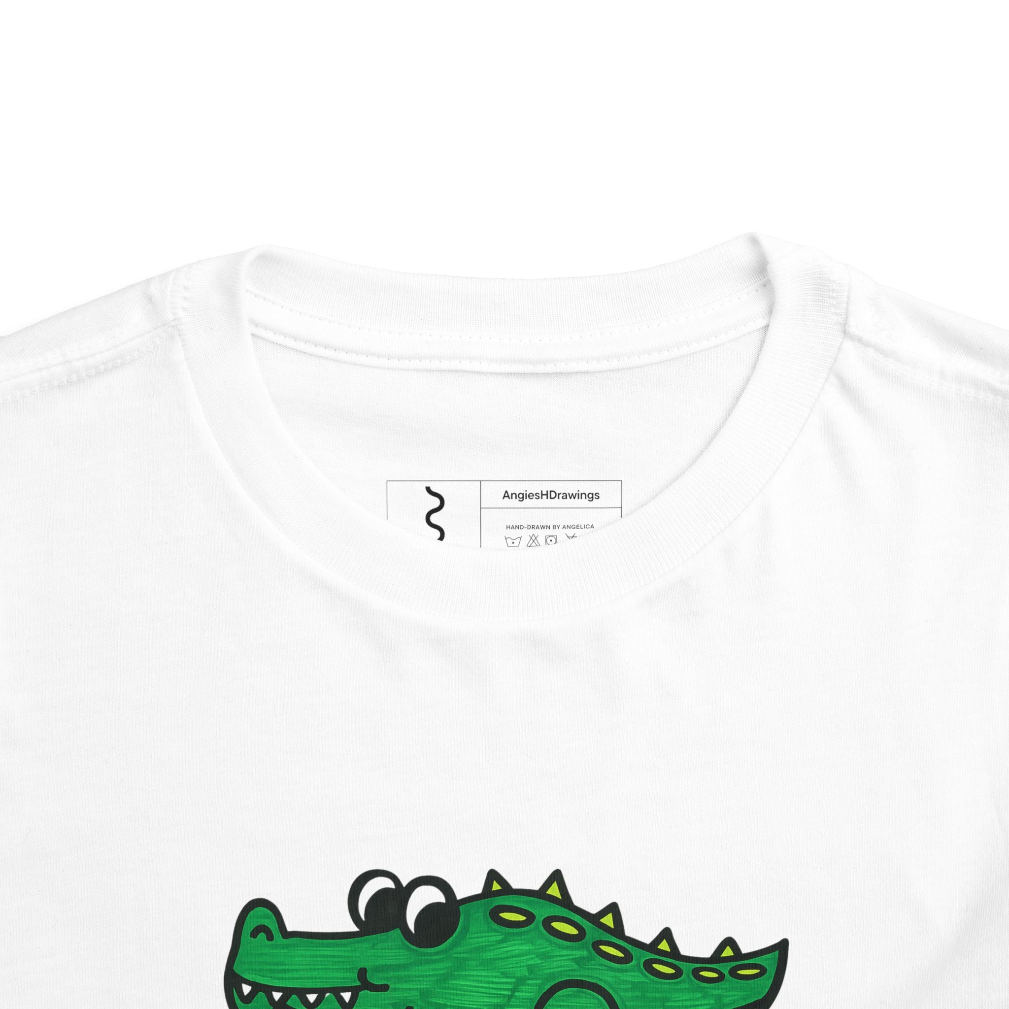 Hand-Drawn Green Cartoon Alligator Toddler Tee | Cute Crocodile Kids Shirt