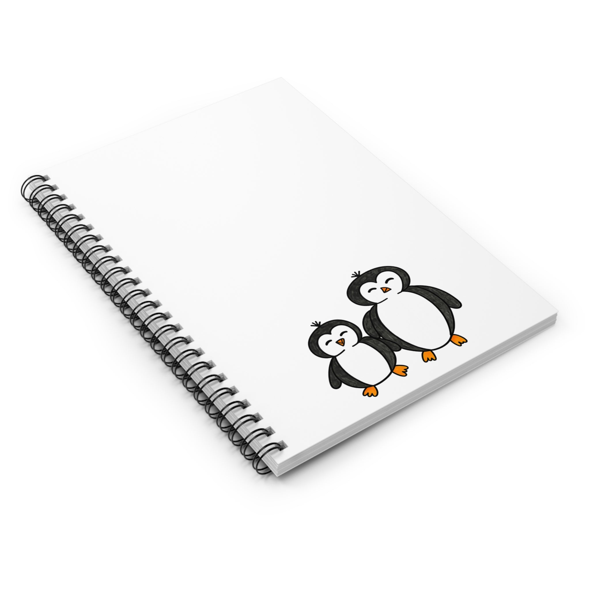Hand-Drawn Cute Penguin Duo Spiral Notebook | Ruled Journal