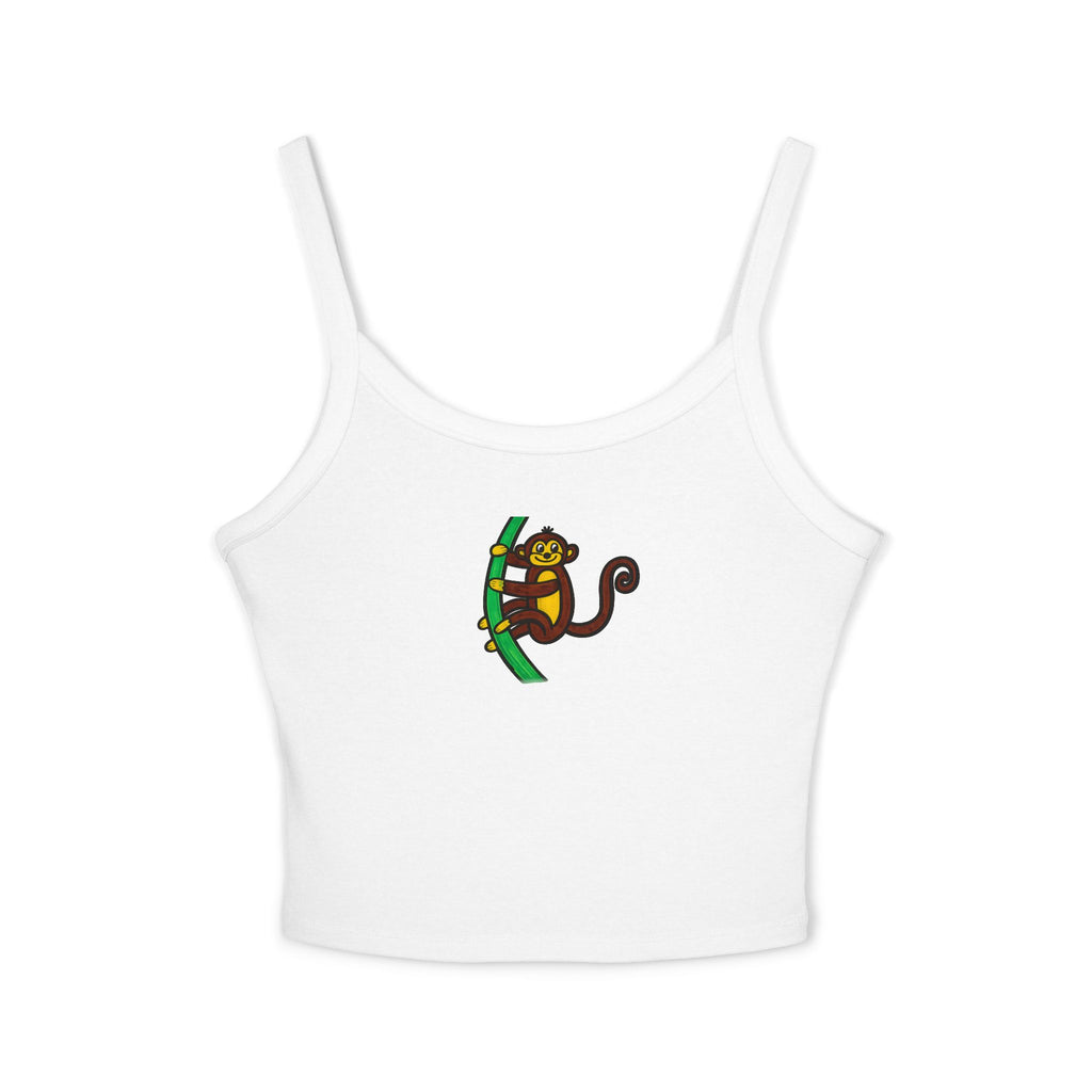Hand-Drawn Brown Monkey Climbing on a Vine | Women's Spaghetti Strap Tank Top | Jungle Animal Design
