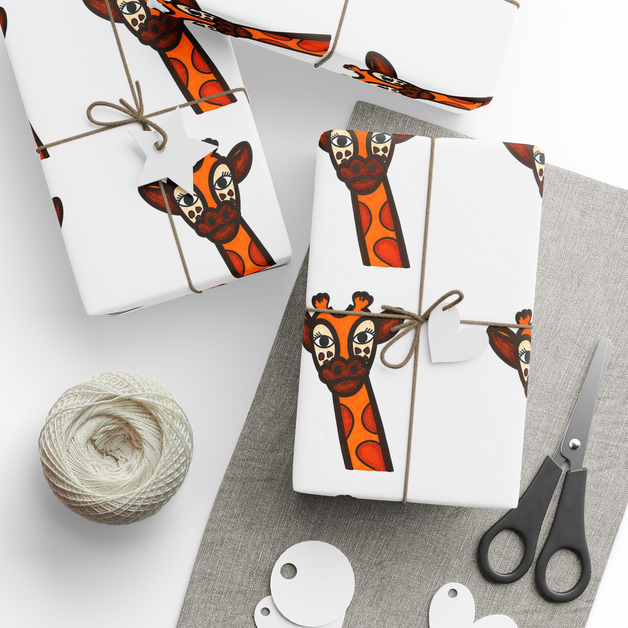 Hand-Drawn Peeking Giraffe Wrapping Paper | Animal Pattern Gift Wrap