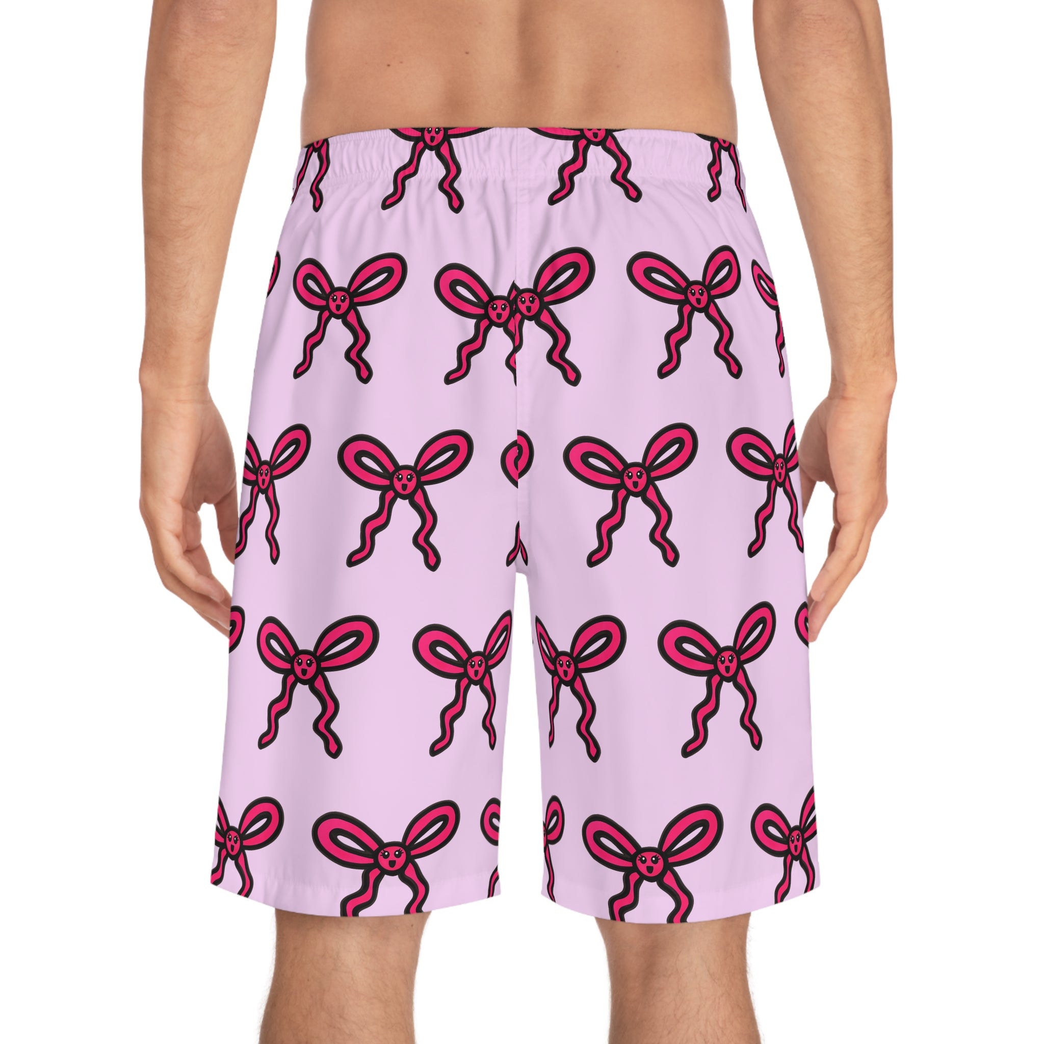 Hand-Drawn Pink Bow Pattern Board Shorts | All Over Print