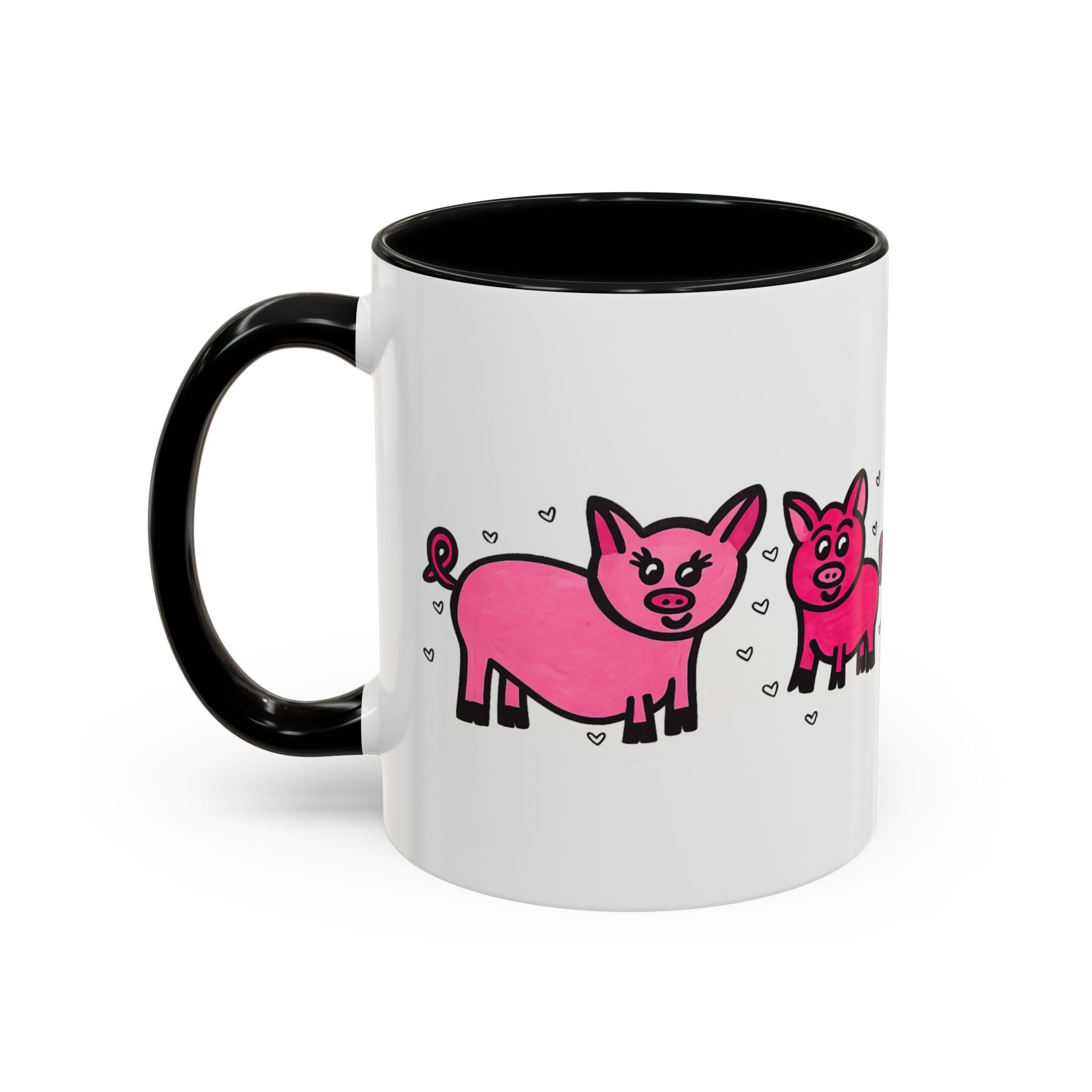 Hand-Drawn Pink Pig Pattern Mug | Accent Coffee Mug 11oz 15oz