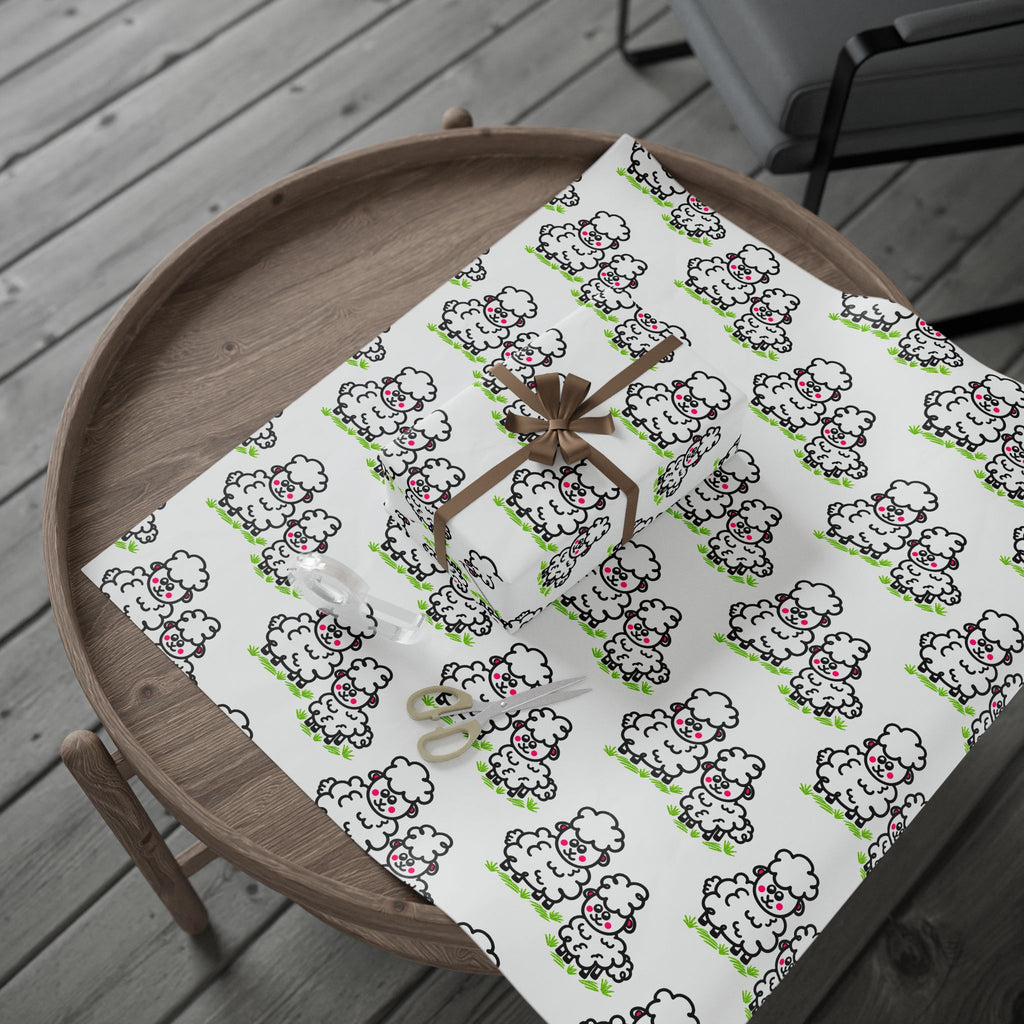 Hand-Drawn Cute Cartoon Sheep Pattern Wrapping Paper | Nursery Animal Gift Wrap