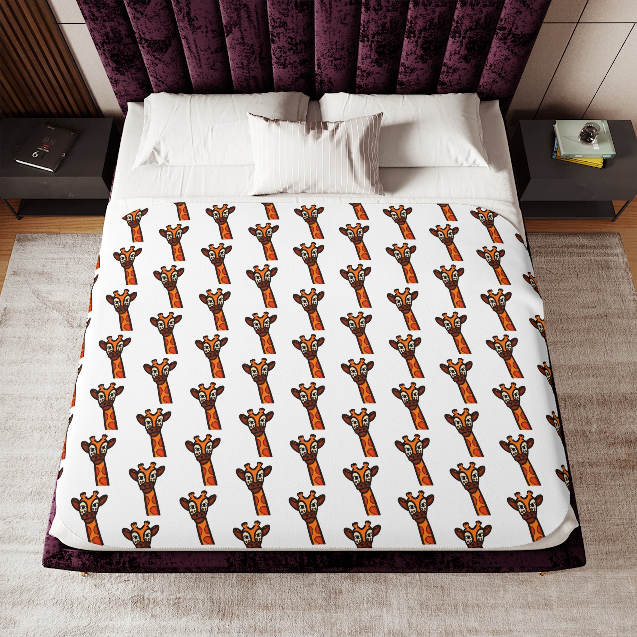 Hand-Drawn Cute Giraffe Pattern Sherpa Blanket | Repeating Animal Print Cozy Throw