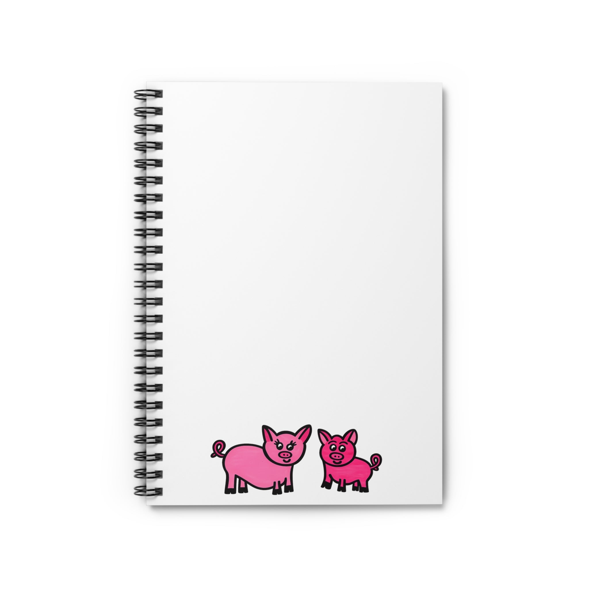 Hand-Drawn Cute Pink Pig Duo Spiral Notebook | Ruled Lined Journal